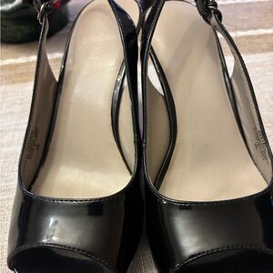 Donald J. Pliner Black Patent Peep-Toe Heels